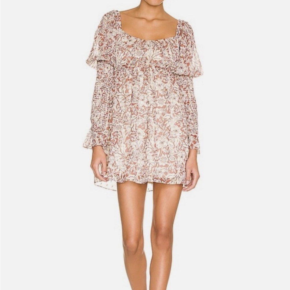 NWOT REVOLVE Coastal Cowgirl Brock Mini Dress in Brown & Ivory Floral - Picture 12 of 13